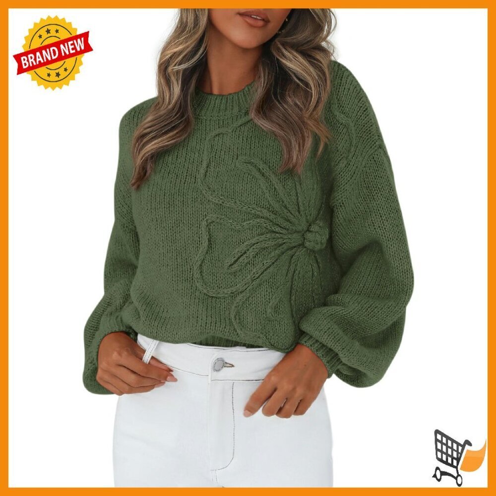 Oversized Crewneck Floral Knit Pullover Sweater Women's Winter Top